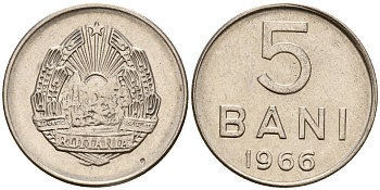 Румыния 5 бани 1966 год тип KM 92 сталь плакированная никелем  UNC  4598-444