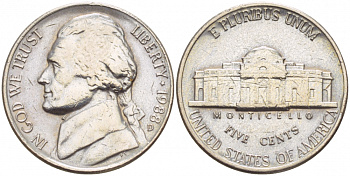 США 5 ЦЕНТОВ 1988 D, ДЖЕФФЕРСОН KM А192 медно-никель 4546-1216