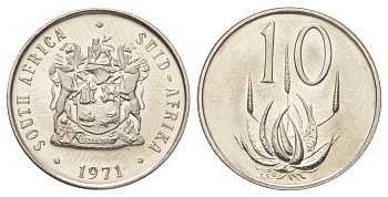 ЮАР 10 центов 1971 KM 85 никель PROOF 4617-369