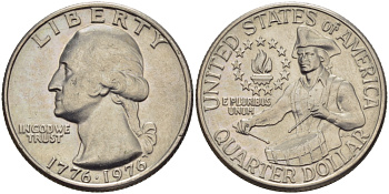 США 25 центов = квотер 1976 200 лет независимости (1776-1976), Вашингтон, барабанщик KM 204 медь плакированная медно-никелем 67-747