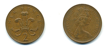 Великобритания 2 пенса 1971 Елизавета II (1952-2022) КМ 916, Spink 4235 (C1) бронза 4110-636