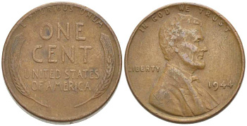 США 1 ЦЕНТ 1944 ЛИНКОЛЬН KM А132 медь цинк 218-921