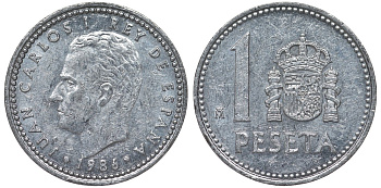 Испания 1 песета 1986 M, Хуан Карлос I (1975-2014) KM 821 алюминий 4128-1036