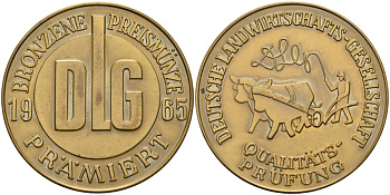 Германия медаль 1965 аудиторское общество по качеству, премирует бронзовой медалью DLG, диаметр 40,5 мм.  жёлтый металл    11-275-45