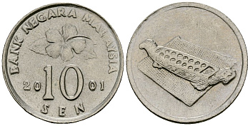 Малайзия 10 сенов 2001 цветок KM 51 медно-никель 4173-968