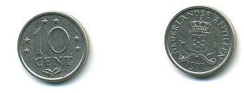 Нидерландские Антилы 10 центов 1971 Юлиана (1948-1980) KM 10 никель 4364-853