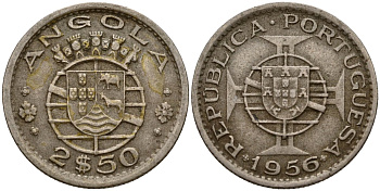 Ангола 2,5 эскудо 1956 KM 77 медно-никель 4189-729