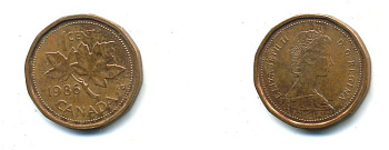 Канада 1 цент 1986 Елизавета II (1952-2022), кленовый лист KM 132 бронза 29-1119