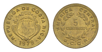 Коста-Рика 5 сентимо 1979 KM 184.3a латунь UNC 4644-326