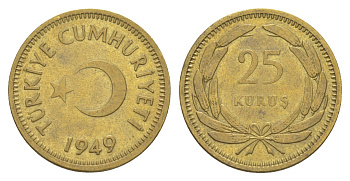 Турция 25 курушей 1949 KM 886 латунь 4647-621