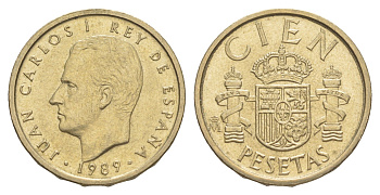 Испания 100 песет 1989 M, Хуан Карлос I (1975-2014) KM 826 алюминиевая бронза 4622-527