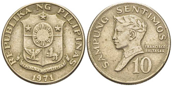 ФИЛИППИНЫ 10 СЕНТИМО 1971 ФРАНСИСКО БАЛАГТАС KM 198 медь никель цинк 105-751