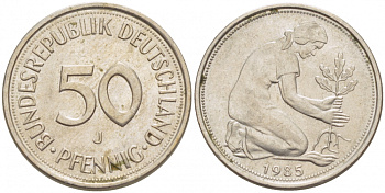 ФРГ 50 ПФЕННИГОВ 1985 J KM 109.2 медно-никель 26-448
