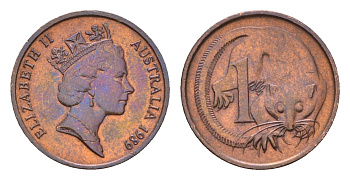 Австралия 1 цент 1989 Елизавета II (1952-2022), опоссум KM 78 бронза UNC 4669-561
