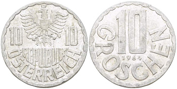 Австрия 10 грошей 1964 KM 2878 алюминий 4523-222
