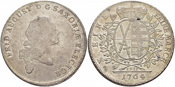Саксония 1 талер 1764 Фридрих Август III (1763-1806-1827) Kahnt 1069, Buck 117 b, Schnee 1061, Davenport 2680 A,KM 977.1 серебро 00-815-32