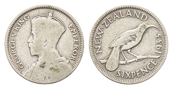 Новая Зеландия 6 пенсов 1933 Георг V (1910-1936) KM 2 серебро 4659-936