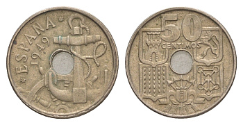 Испания 50 сентимо 1949 (54) Франсиско Франко (1939-1975) KM 777 медно-никель 4623-643