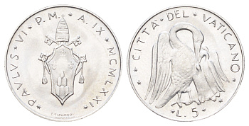 Ватикан 5 лир 1971 MCMLXXI KM 118 алюминий UNC 4701-523
