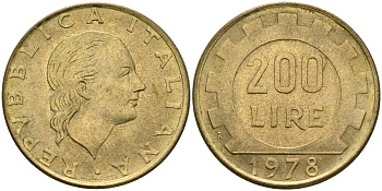 Италия 200 лир 1978 R, шестерня KM 105 алюминиевая бронза 4171-954