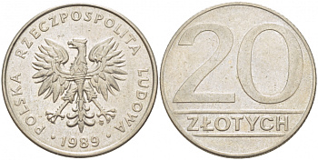 ПОЛЬША 20 ЗЛОТЫХ 1989 MW KM 153.2 медно-никель 213-851