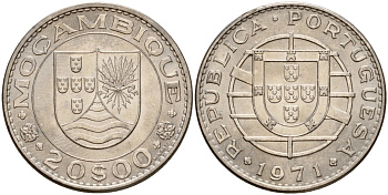 Португальский Мозамбик 20 эскудо 1971 KM 87 никель UNC 3897-1124