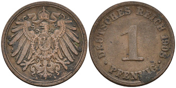 Германия 1 пфенниг 1908 A KM 10, J. 10 медь 4567-1253