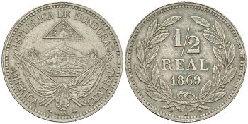 Гондурас 1/2 реала 1869 KM 32 никель латунь 441-1323