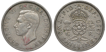 Великобритания 2 шиллинга (флорин) 1950 Георг VI (1936-1952) KM 878, Spink 4107 медно-никель 4123-915