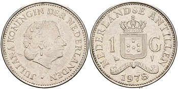 Нидерландские Антилы 1 гульден 1971 Юлиана (1948-1980) KM 12 никель 88-1044