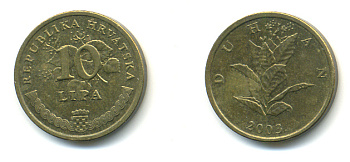 Хорватия 10 лип 2003 табак обыкновенный, легенда на хорватском KM 6 сталь плакированная латунью 3999-912