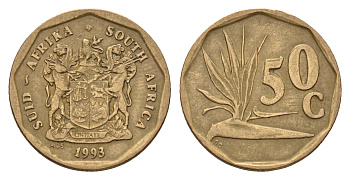 ЮАР 50 центов 1993 Зантедеския Эллиота (калла), герб KM 137 сталь плакированная латунью 4114-752