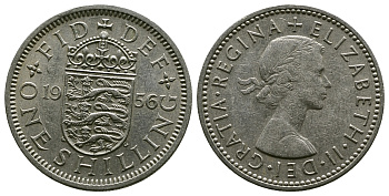 Великобритания 1 шиллинг 1956 Елизавета II (1952-2022), Английский герб KM 904, Spink 4147 медно-никель 4384-327