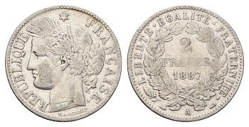 Франция 2 франка 1887 A KM 817 серебро 93-315