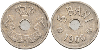РУМЫНИЯ 5 БАНИ 1906 J KM 31 медно-никель 63-317