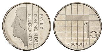 Нидерланды 1 гульден 2000 Беатрикс (1980-2013) KM 205 никель PROOF 1515-2345