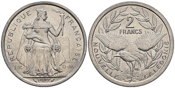 Французская Новая Каледония 2 франка 1977  KM 14 алюминий  UNC  4610-513