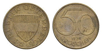 Австрия 50 грошей 1975 KM 2885 алюминиевая бронза 4669-721