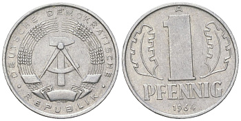 ГДР 1 пфенниг 1964 A KM 8.1 алюминий 206-1244