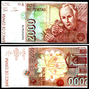 Испания 2000 песет 1996 Сувенирная копия банкноты Pick 164 бумага UNC (пресс) 7204-71-1-2