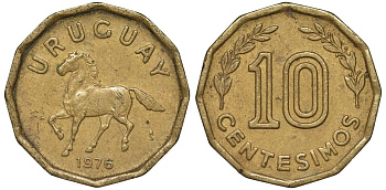 Уругвай 10 сентесимо 1976 KM 66 алюминиевая бронза 4164-752