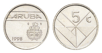 Аруба 5 центов 1998 KM 1 сталь плакированная никелем UNC 4659-1244