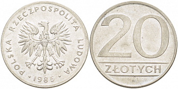 ПОЛЬША 20 ЗЛОТЫХ 1985 MW KM 153.1 медно-никель 77-713