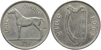 ИРЛАНДИЯ 1/2 КРОНЫ - 2 ШИЛЛИНГА 6 ПЕНСОВ 1963 ЛОШАДЬ KM 16а медно-никель 3457-311