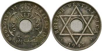 Британская Западная Африка 1/2 пенни 1947 H, Георг VI KM 18 медно-никель 25-1232