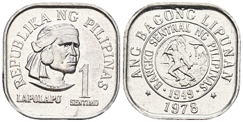 Филиппины 1 сентимо 1978 вождь острова Мактан Лапу-Лапу KM 205 алюминий  UNC  220-1113