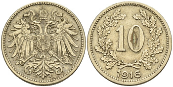 Австрия 10 геллеров 1916 Франц Иосиф I (1848-1916) KM 2825 медь никель цинк 4585-742