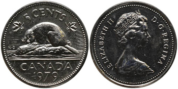 КАНАДА 5 ЦЕНТОВ 1979 БОБР, НАБОРНАЯ KM 60.2 никель PROOFLIKE 181-314