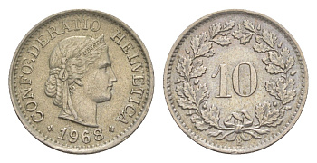 Швейцария 10 раппенов 1968 B KM 27 медно-никель 4625-415