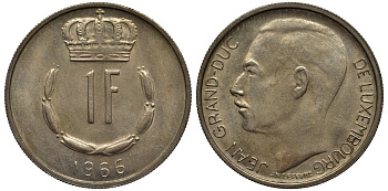 Люксембург 1 франк 1966 Великий герцог Жан (1964-1999) KM 55 медно-никель 4538-924